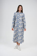 فستان قميص مطبوع بطول ميدي/ماكسي بأزرار أمامية 

