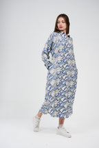 فستان قميص مطبوع بطول ميدي/ماكسي بأزرار أمامية 

