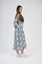 فستان قميص مطبوع بطول ميدي/ماكسي بأزرار أمامية 

