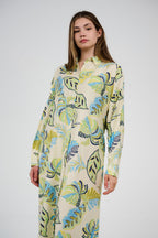 فستان قميص مطبوع بطول ميدي/ماكسي بأزرار أمامية 

