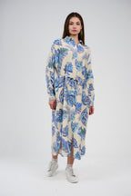 فستان قميص مطبوع بطول ميدي/ماكسي بأزرار أمامية 

