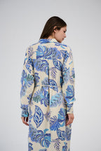 فستان قميص مطبوع بطول ميدي/ماكسي بأزرار أمامية 

