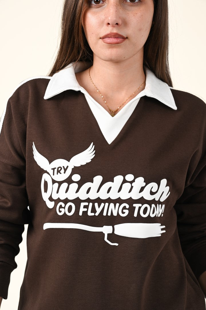 Varsity Style Polo Collar Sweatshirt