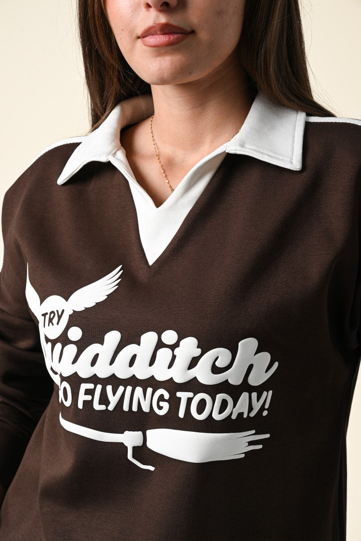 Varsity Style Polo Collar Sweatshirt