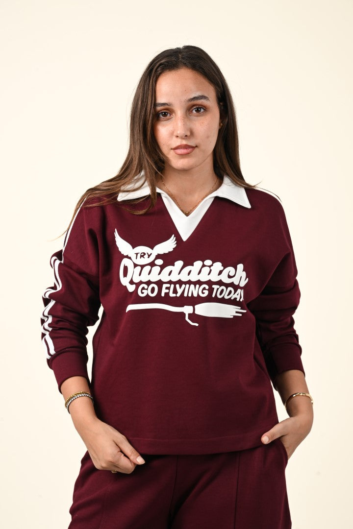 Varsity Style Polo Collar Sweatshirt