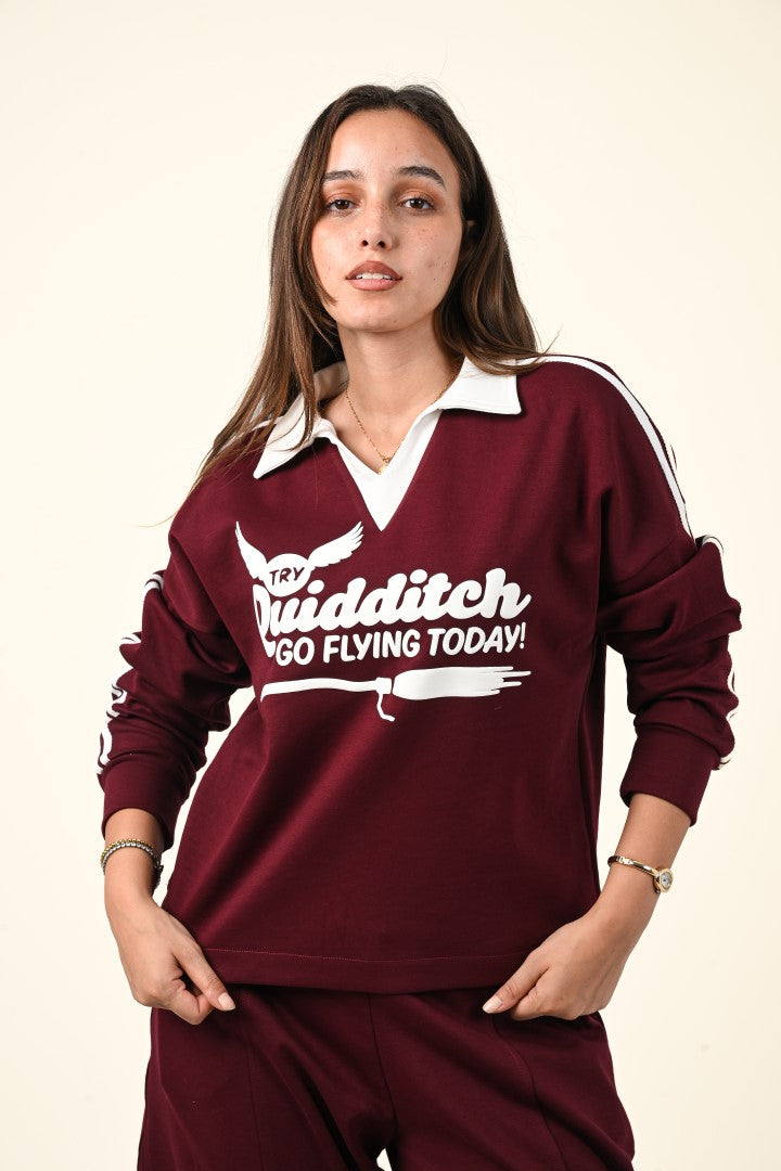 Varsity Style Polo Collar Sweatshirt
