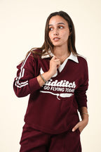 Varsity Style Polo Collar Sweatshirt