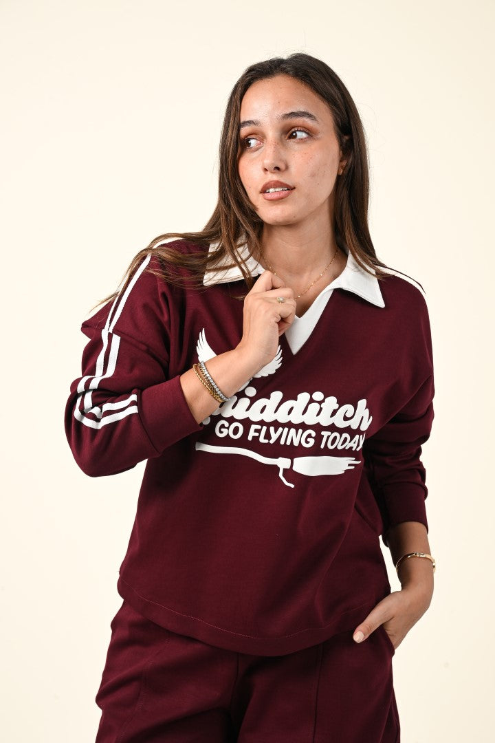 Varsity Style Polo Collar Sweatshirt