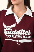 Varsity Style Polo Collar Sweatshirt