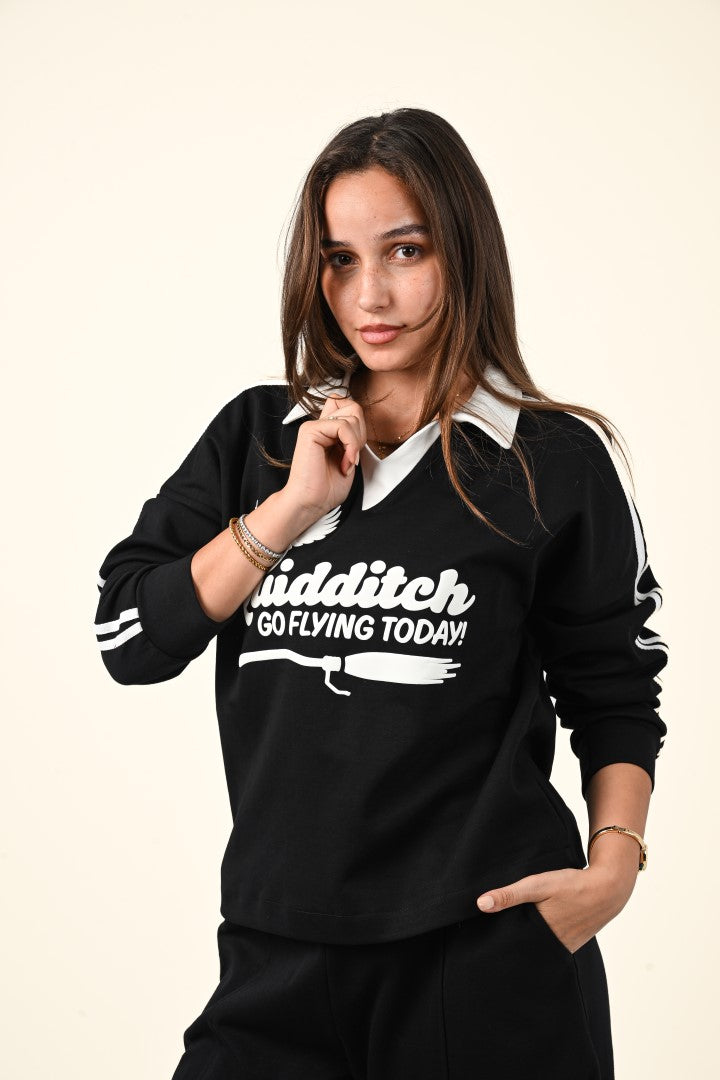Varsity Style Polo Collar Sweatshirt