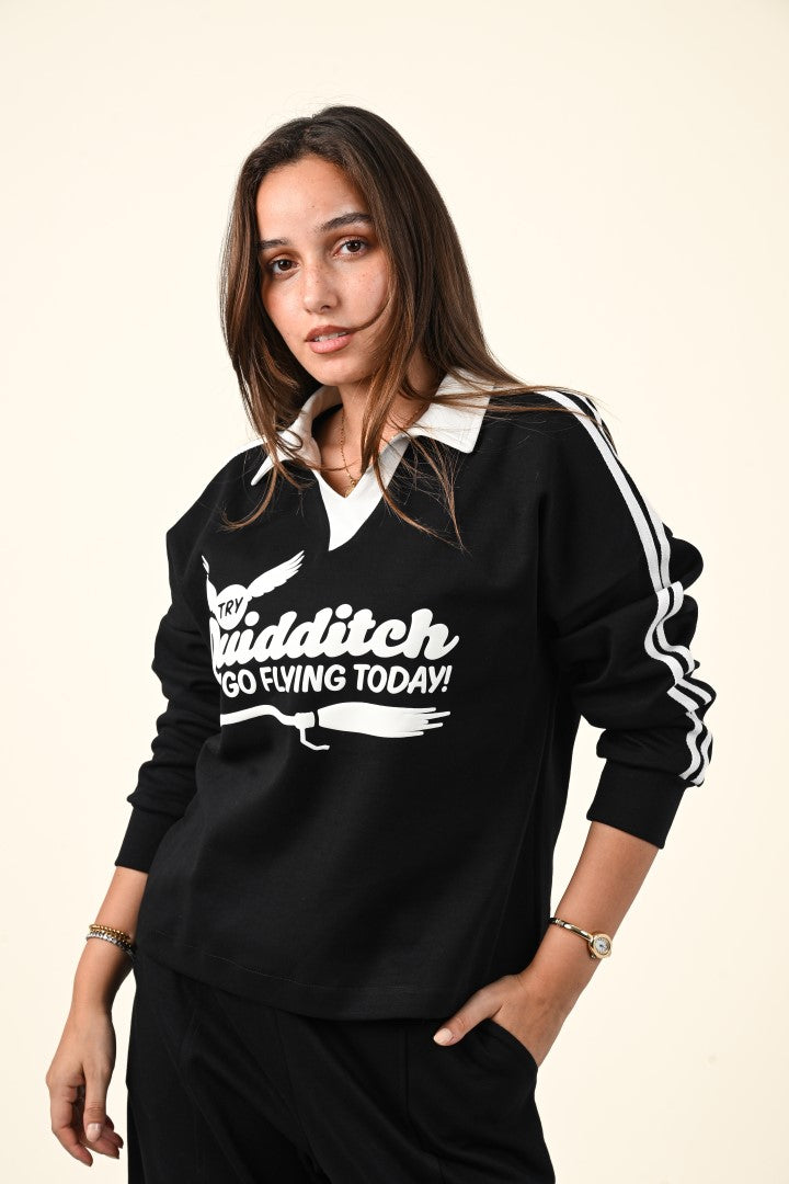 Varsity Style Polo Collar Sweatshirt