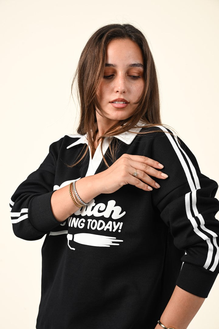 Varsity Style Polo Collar Sweatshirt