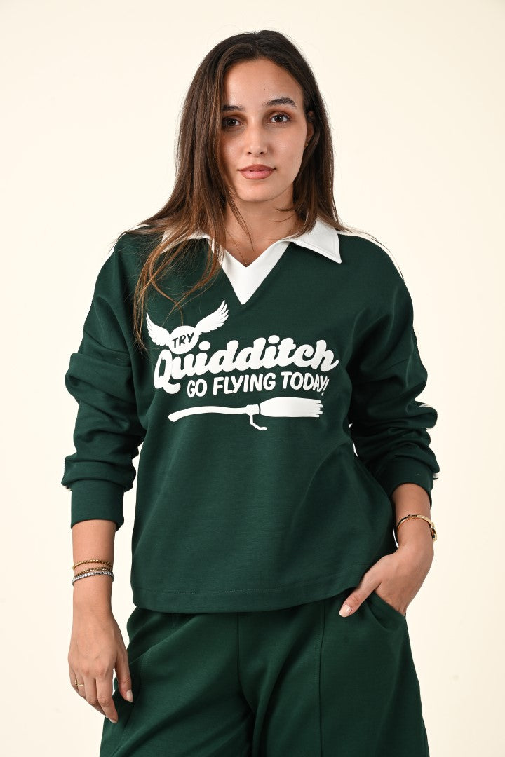 Varsity Style Polo Collar Sweatshirt
