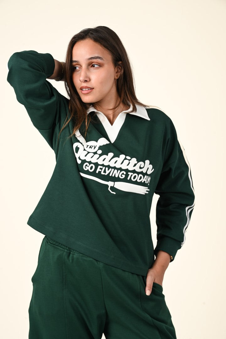 Varsity Style Polo Collar Sweatshirt