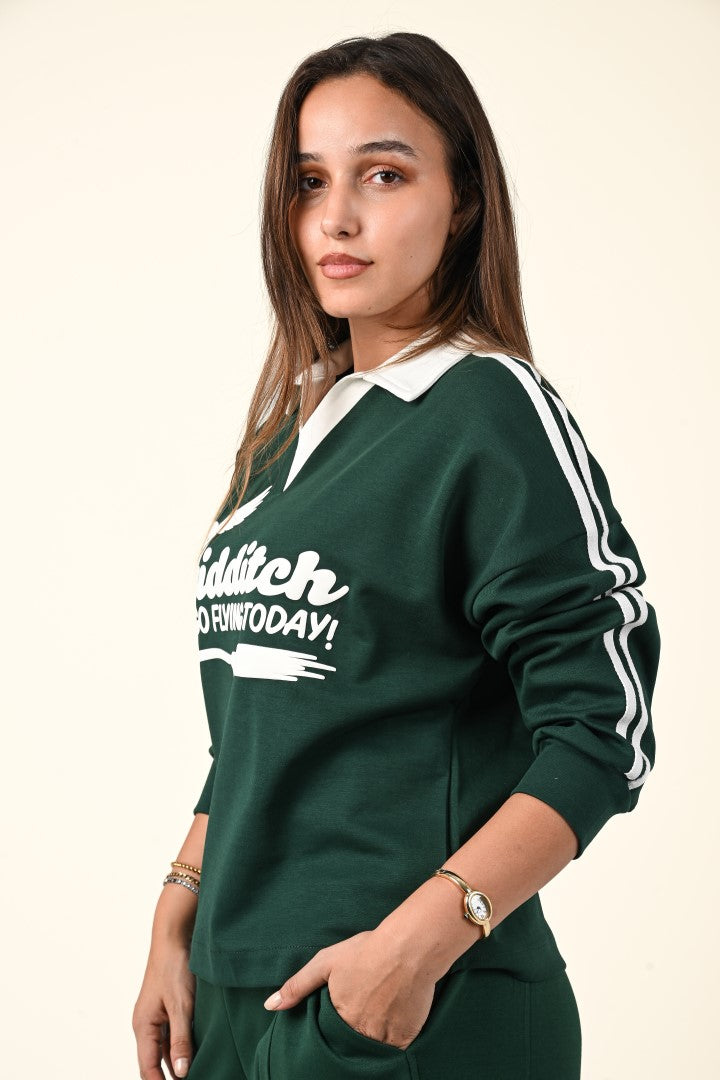 Varsity Style Polo Collar Sweatshirt
