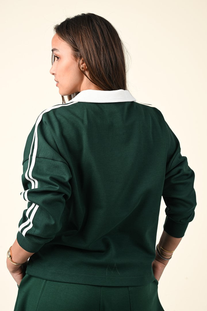 Varsity Style Polo Collar Sweatshirt