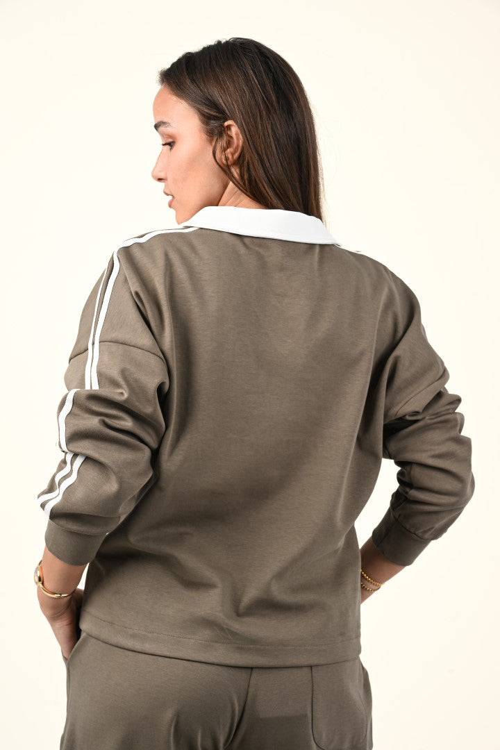Varsity Style Polo Collar Sweatshirt