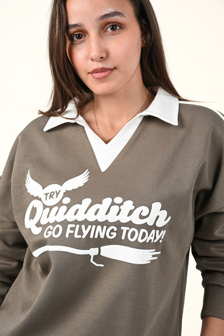 Varsity Style Polo Collar Sweatshirt