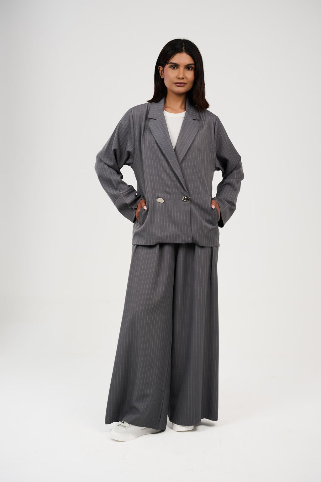 Tow-Piece Suit Set:  Blazer  & Wide-Leg Pants