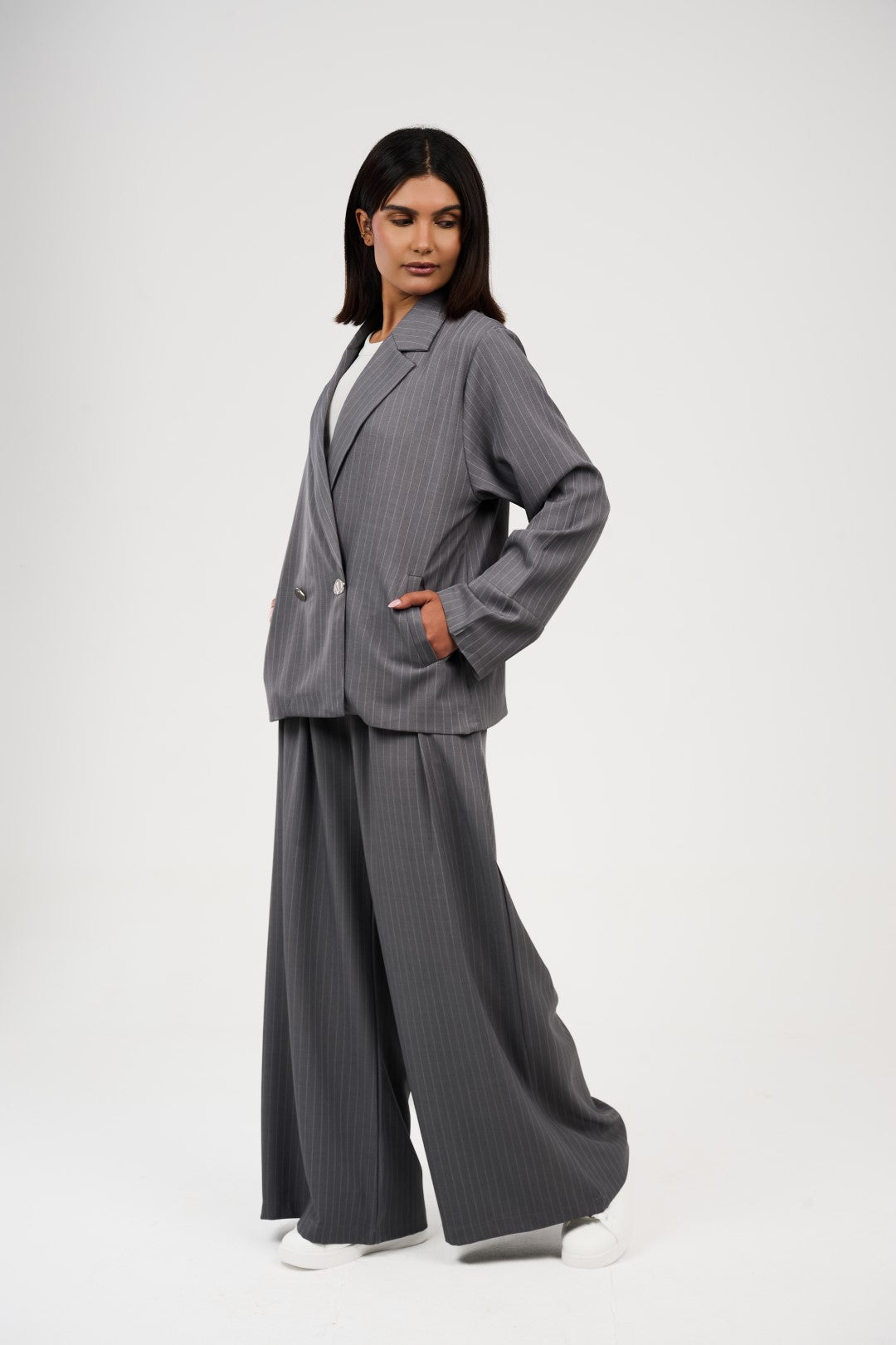 Tow-Piece Suit Set:  Blazer  & Wide-Leg Pants