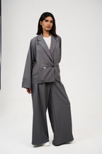 Tow-Piece Suit Set:  Blazer  & Wide-Leg Pants