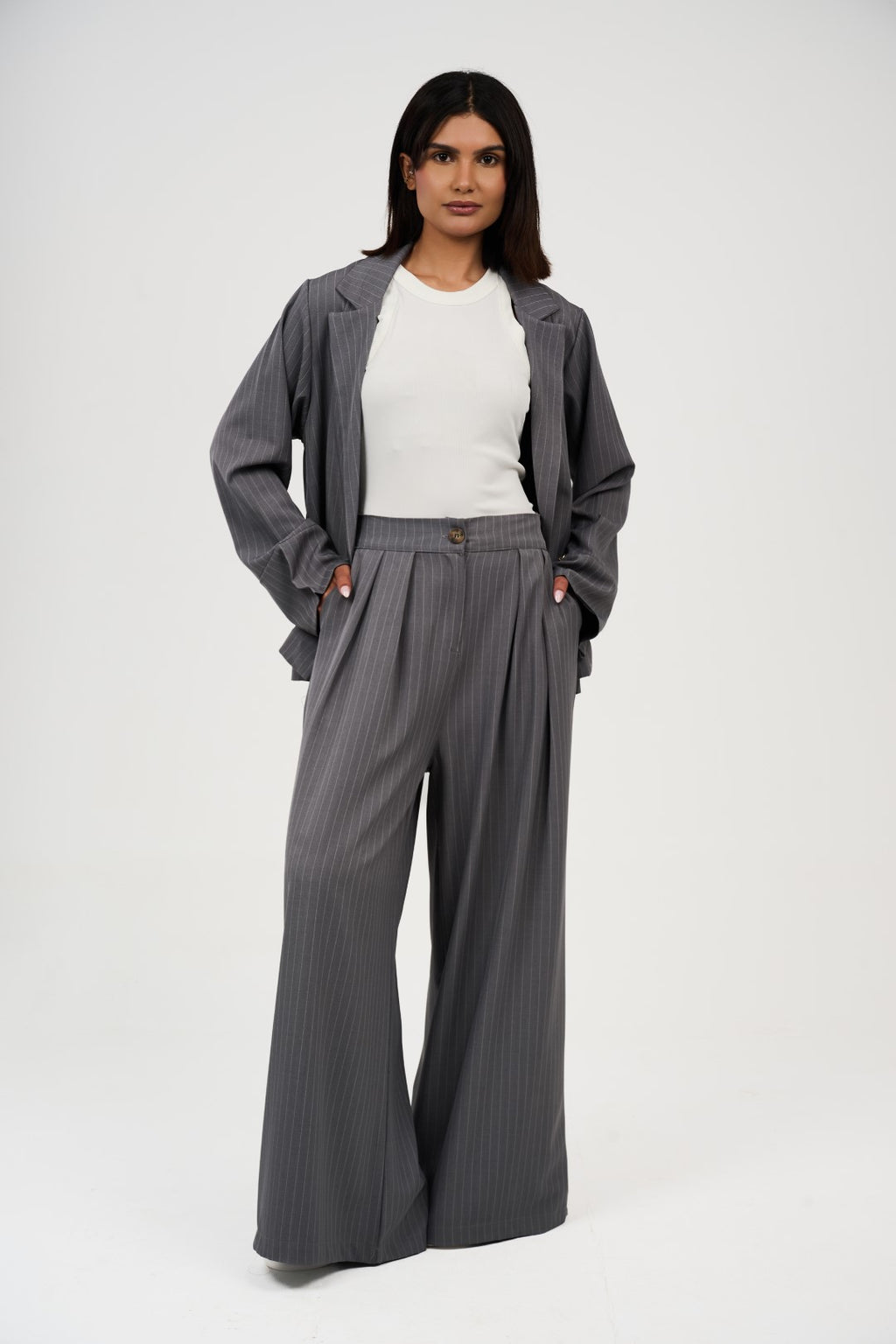 Tow-Piece Suit Set:  Blazer  & Wide-Leg Pants