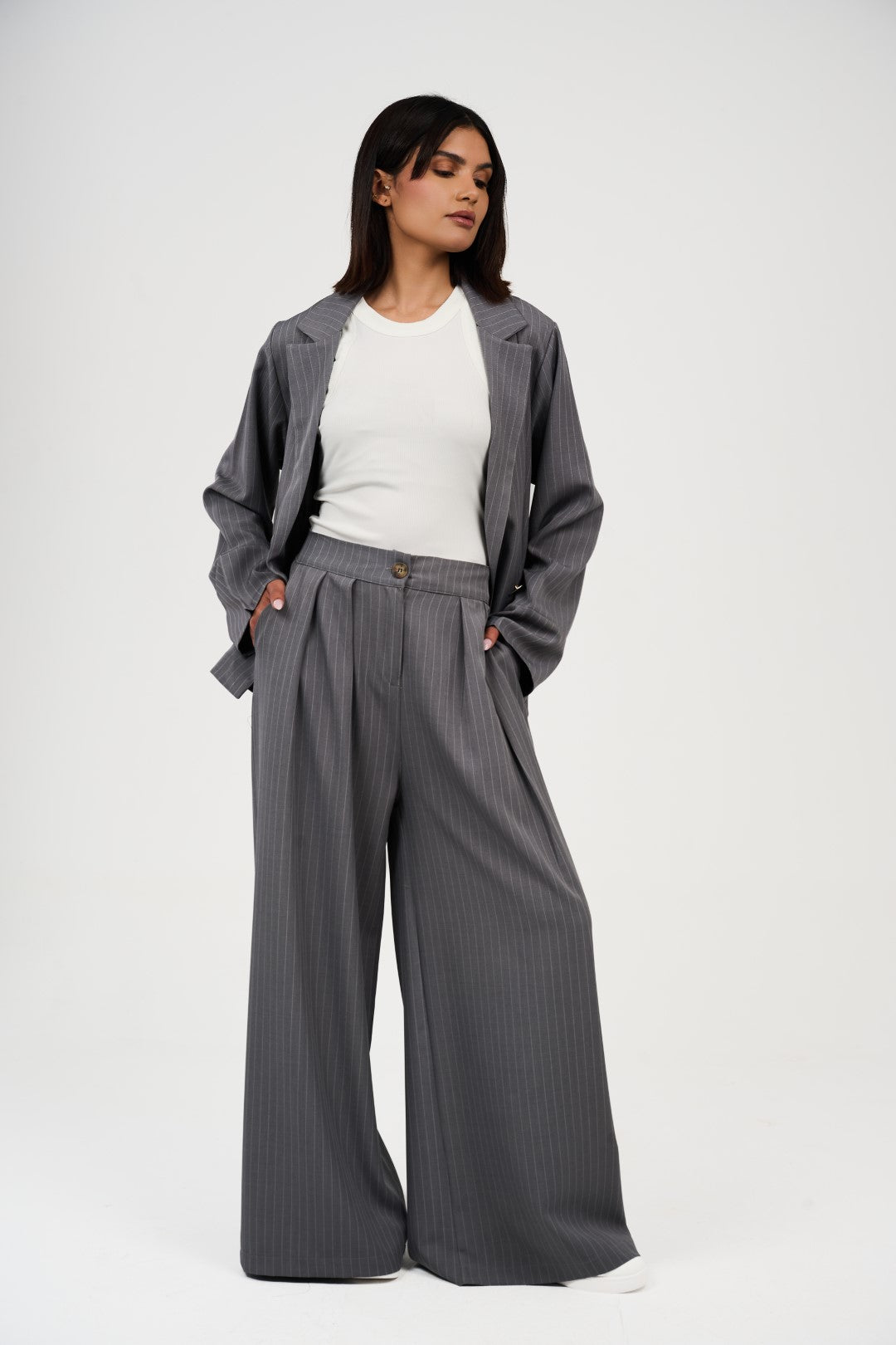 Tow-Piece Suit Set:  Blazer  & Wide-Leg Pants
