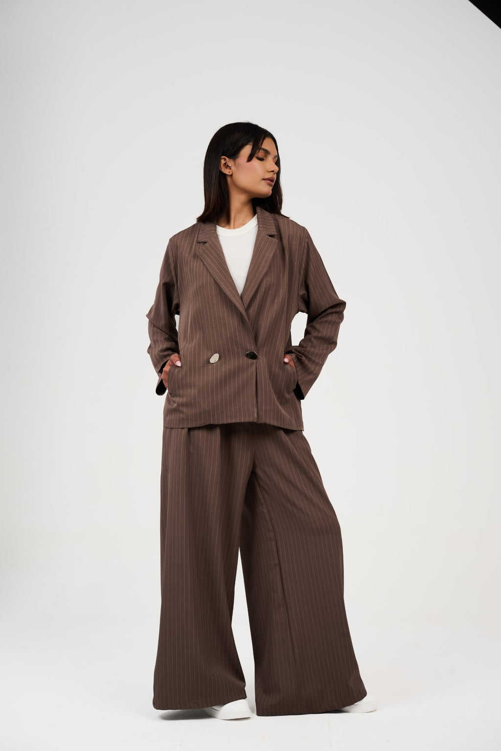 Tow-Piece Suit Set:  Blazer  & Wide-Leg Pants