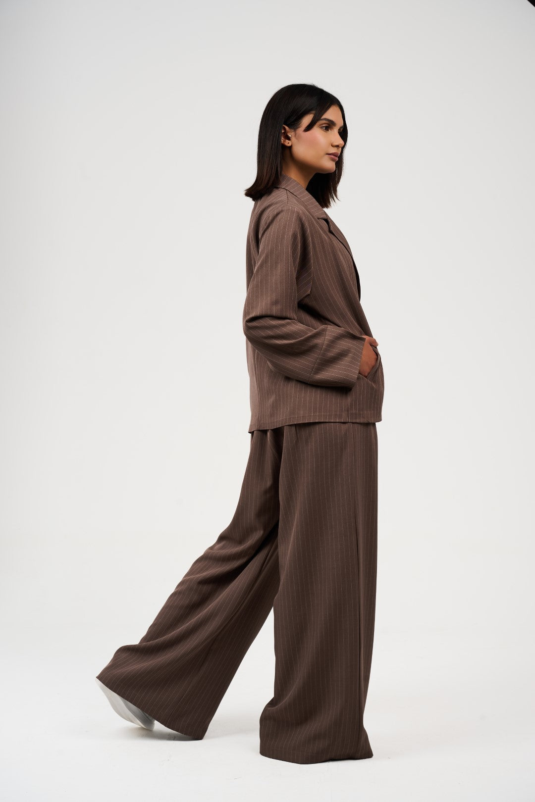 Tow-Piece Suit Set:  Blazer  & Wide-Leg Pants