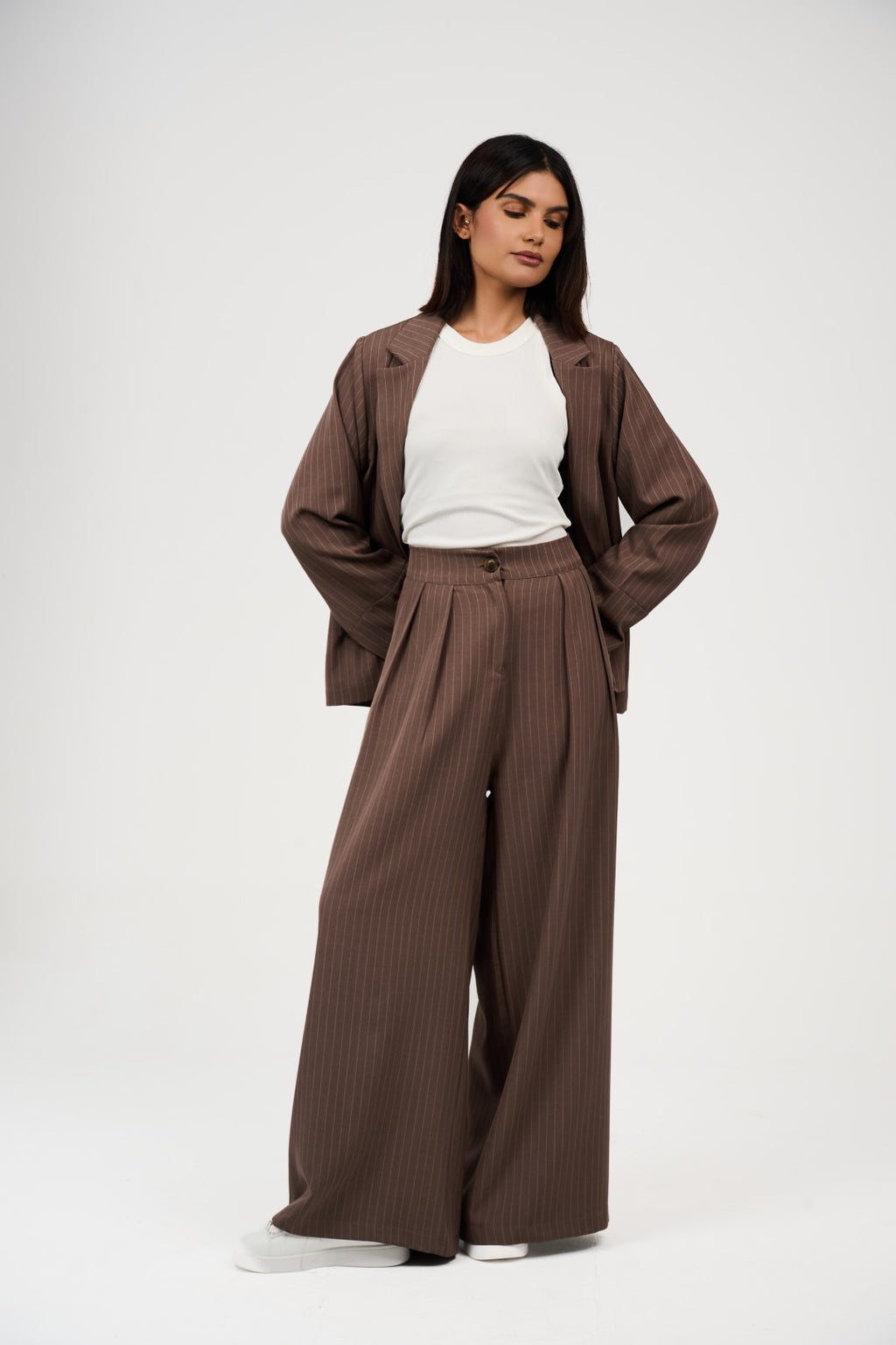 Tow-Piece Suit Set:  Blazer  & Wide-Leg Pants
