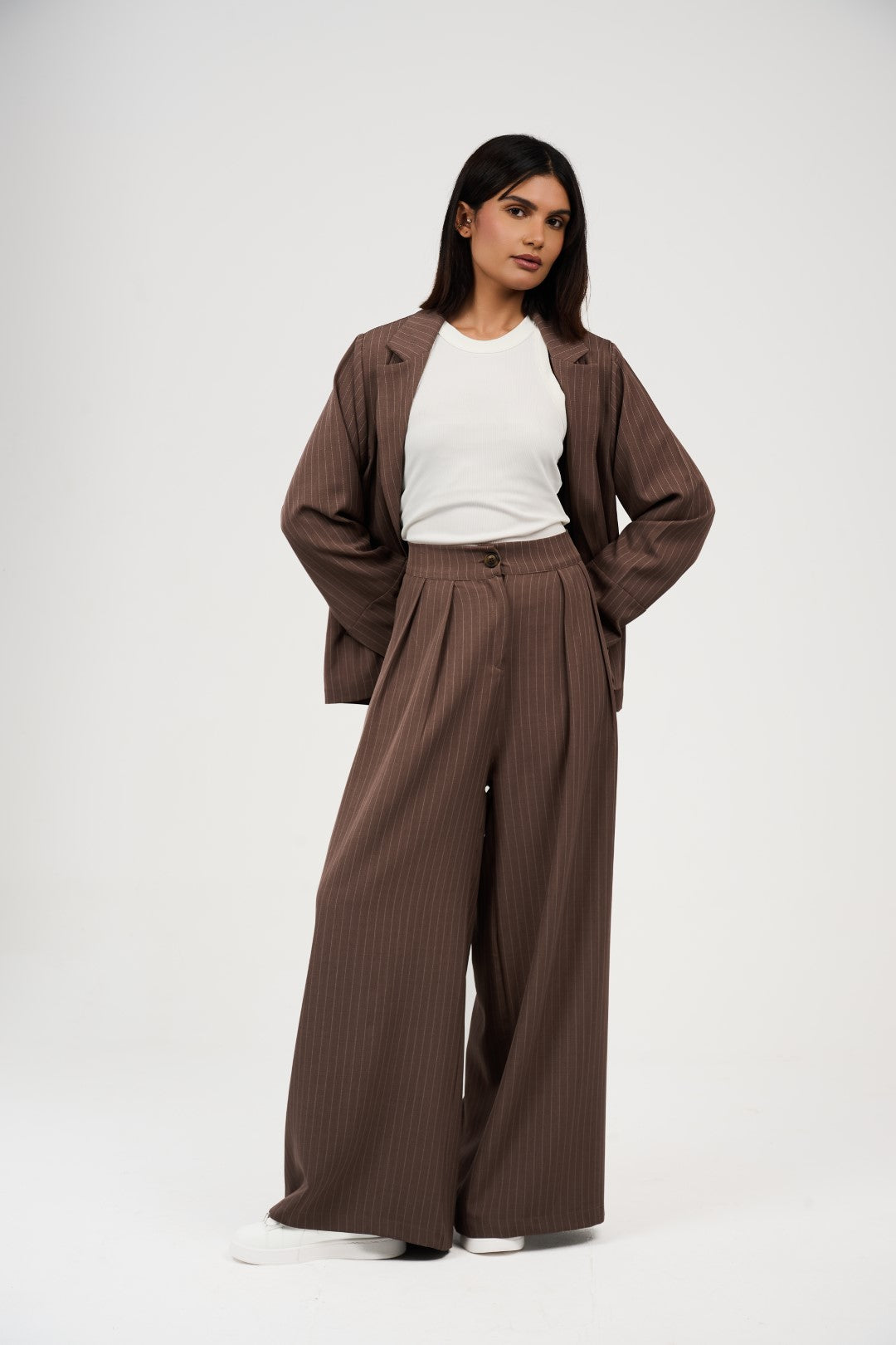 Tow-Piece Suit Set:  Blazer  & Wide-Leg Pants