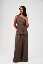 Tow-Piece Suit Set: Vest & Wide-Leg Pants