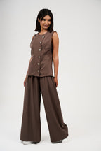 Tow-Piece Suit Set: Vest & Wide-Leg Pants