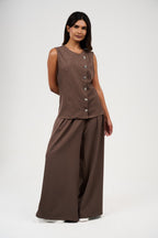 Tow-Piece Suit Set: Vest & Wide-Leg Pants
