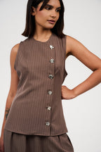Tow-Piece Suit Set: Vest & Wide-Leg Pants