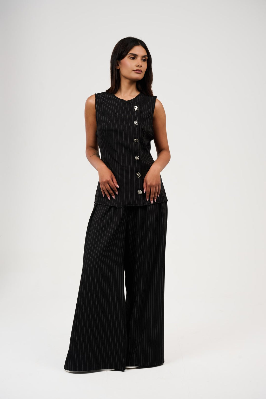 Tow-Piece Suit Set: Vest & Wide-Leg Pants