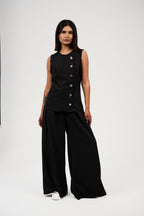 Tow-Piece Suit Set: Vest & Wide-Leg Pants