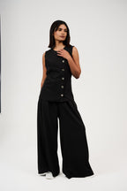 Tow-Piece Suit Set: Vest & Wide-Leg Pants