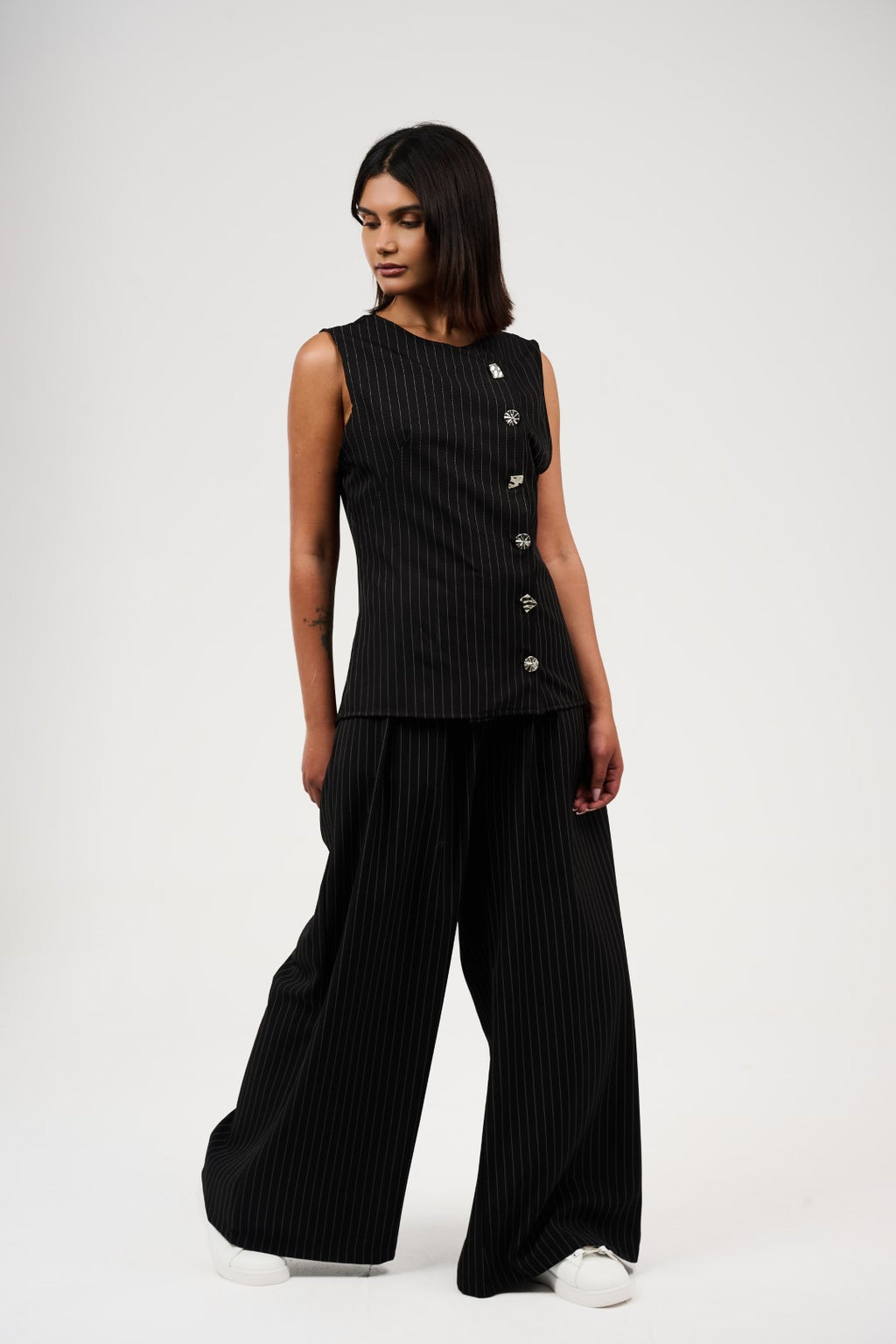 Tow-Piece Suit Set: Vest & Wide-Leg Pants