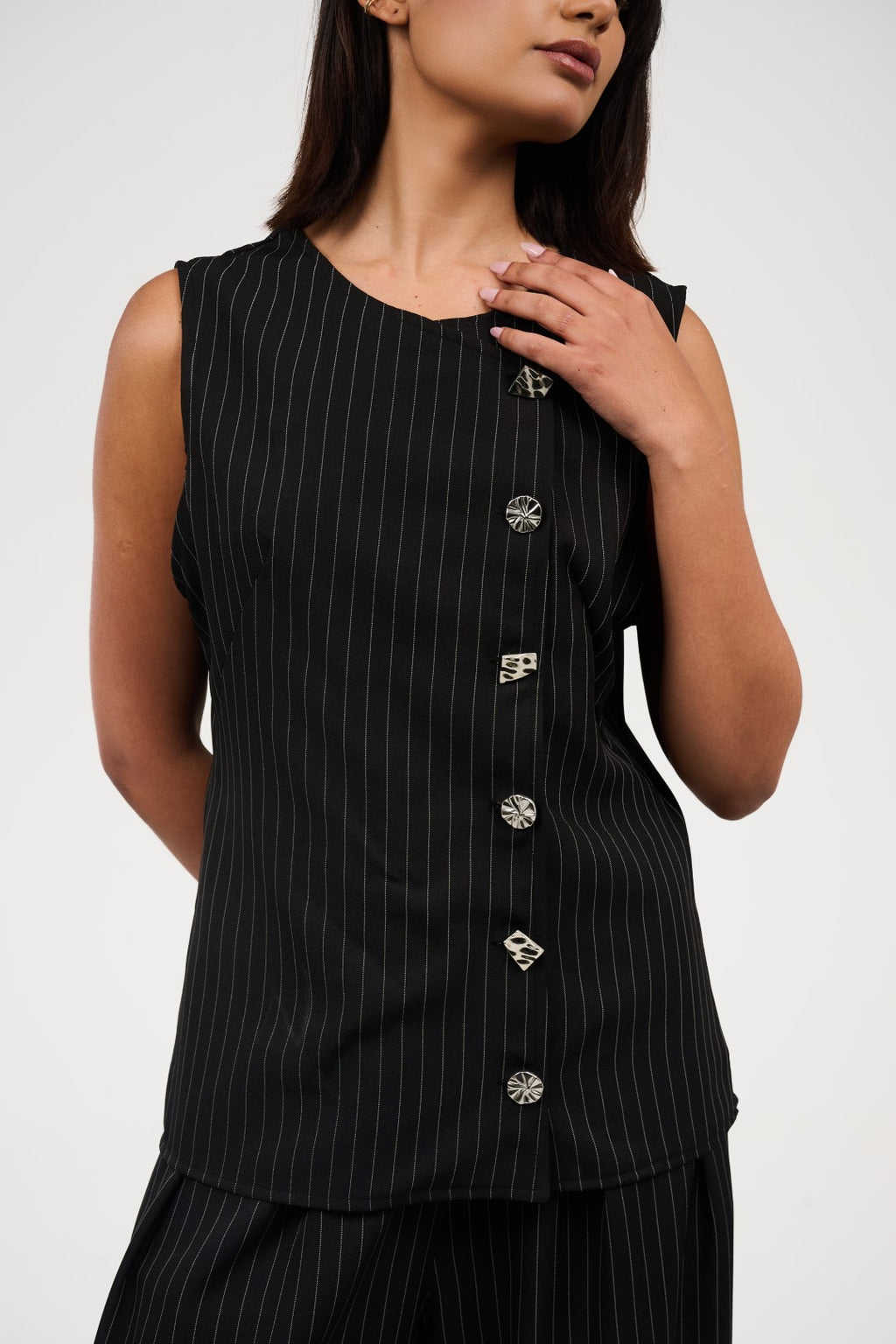 Tow-Piece Suit Set: Vest & Wide-Leg Pants