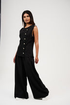 Tow-Piece Suit Set: Vest & Wide-Leg Pants