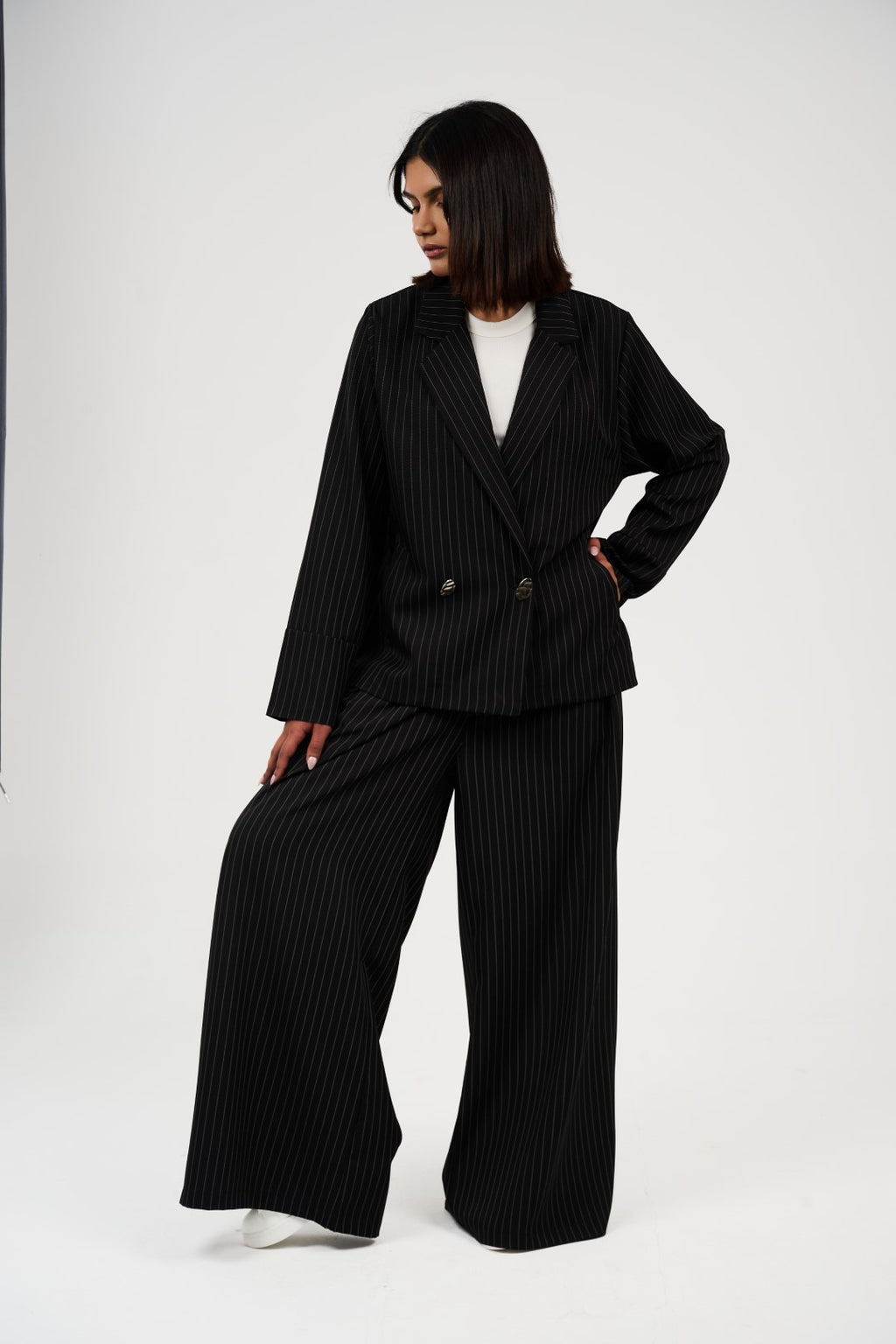 Tow-Piece Suit Set:  Blazer  & Wide-Leg Pants