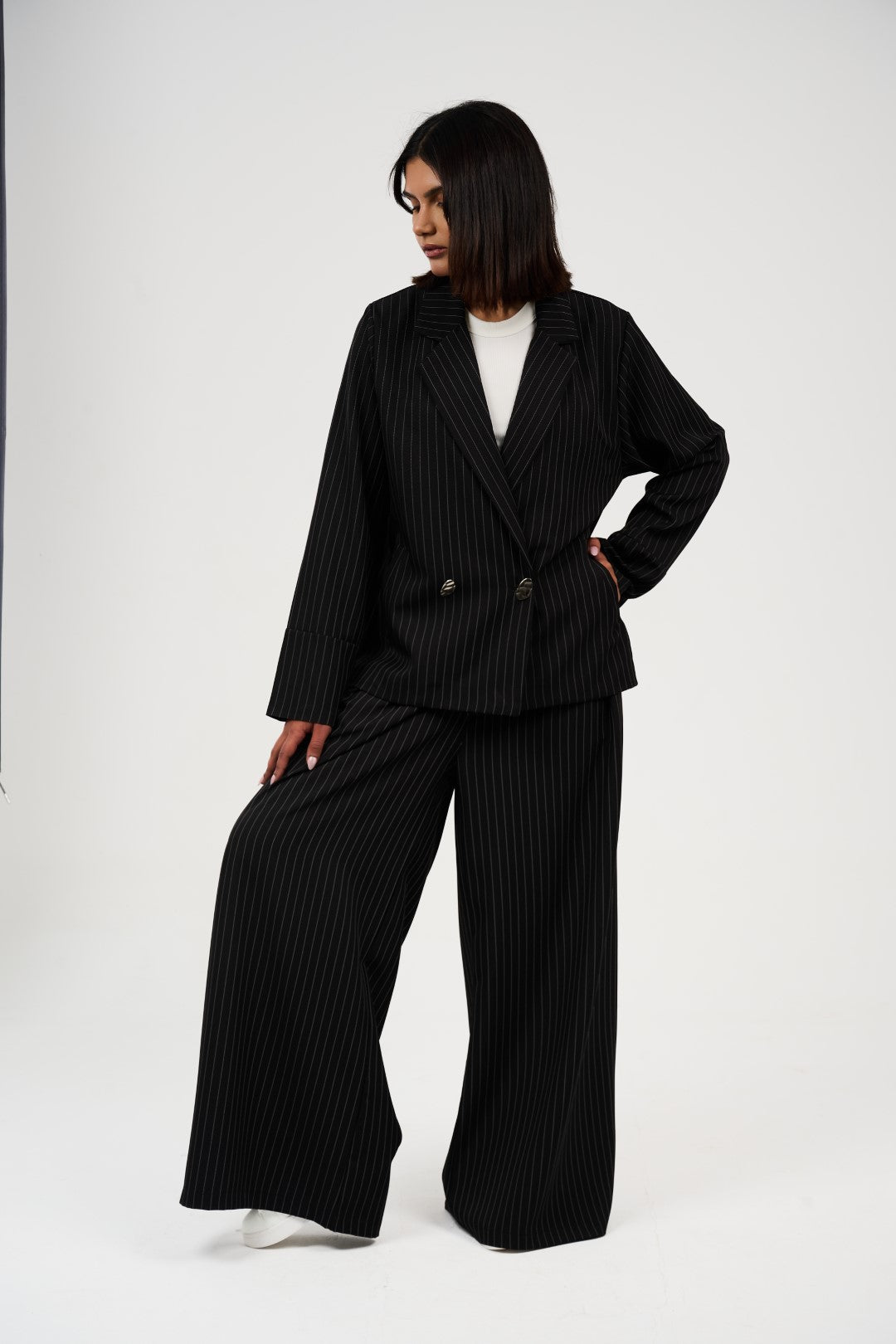 Tow-Piece Suit Set:  Blazer  & Wide-Leg Pants