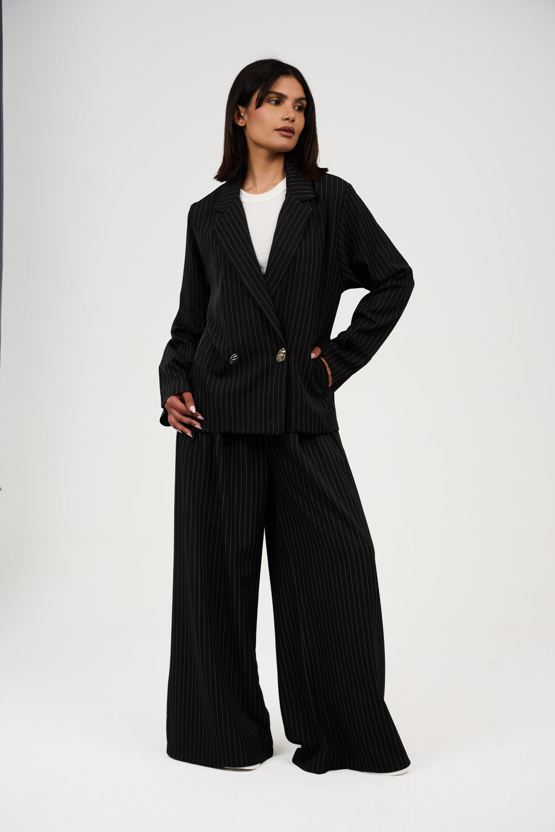 Tow-Piece Suit Set:  Blazer  & Wide-Leg Pants