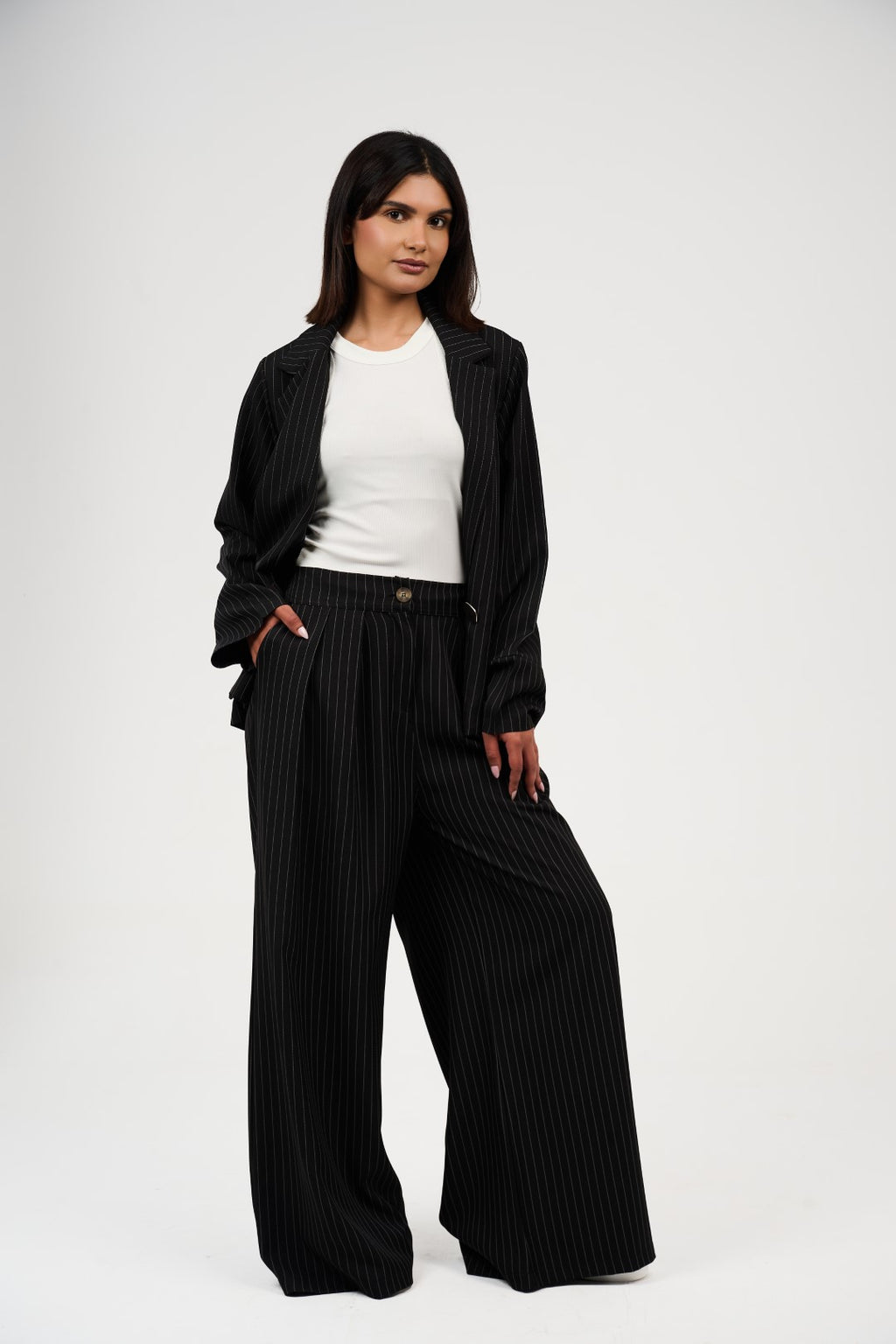 Tow-Piece Suit Set:  Blazer  & Wide-Leg Pants