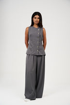 Tow-Piece Suit Set: Vest & Wide-Leg Pants