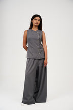 Tow-Piece Suit Set: Vest & Wide-Leg Pants