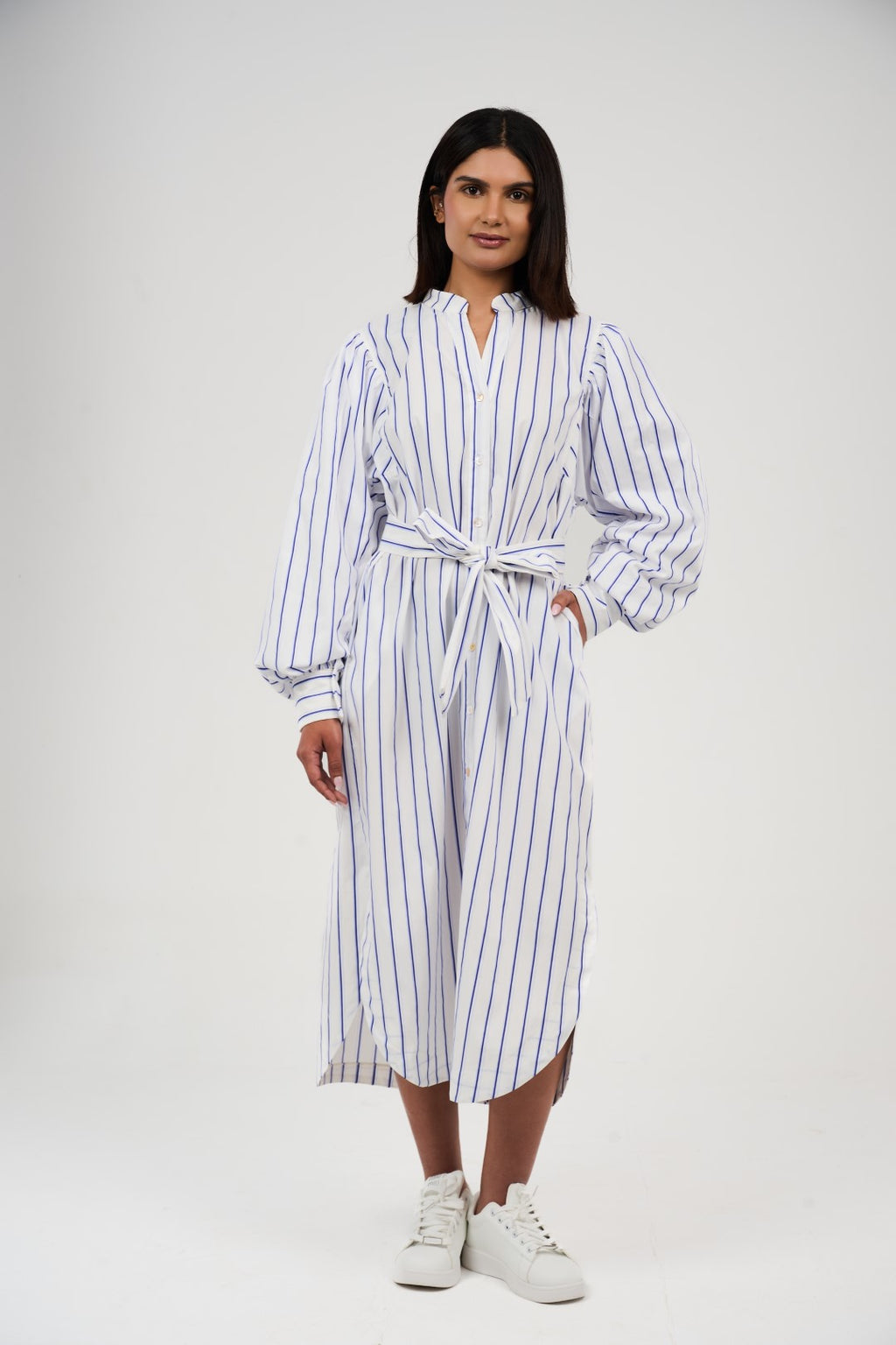 Women’s Striped Midi/Maxi Shirt Dress with Self-Tie Belt