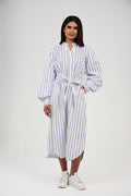 Women’s Striped Midi/Maxi Shirt Dress with Self-Tie Belt