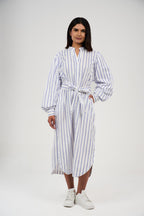 Women’s Striped Midi/Maxi Shirt Dress with Self-Tie Belt
